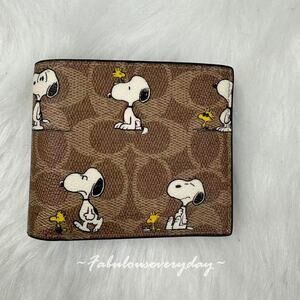 Coach X Peanuts 3 In 1 Wallet In Signature Canvas W/ Snoopy Print CBK56 Tan NWT